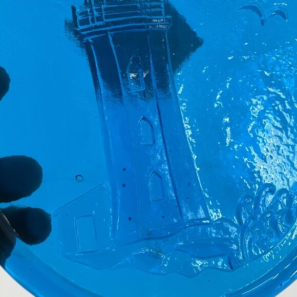 Kitras Art Glass Lighthouse scenic Blue Glass Suncatcher, 6", Window Hanging - Picture 3 of 11